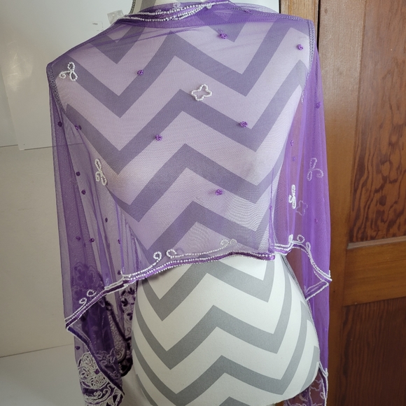 Womans Sheer Sterling Styles Purple Beaded Scarf Few issues on the back - Picture 8 of 12